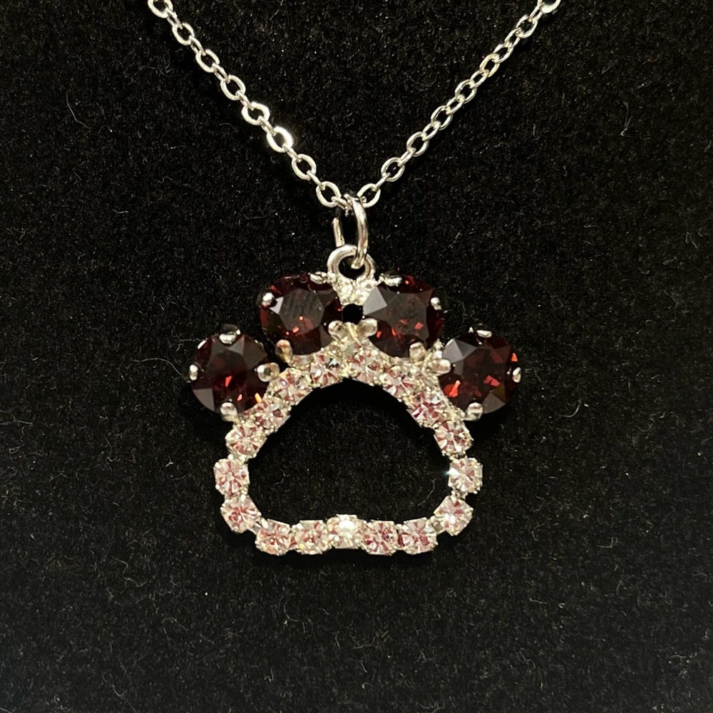NWOT- Handmade Silver tone Paw Print  Swarovski Crystal Necklace. Price is Firm.
